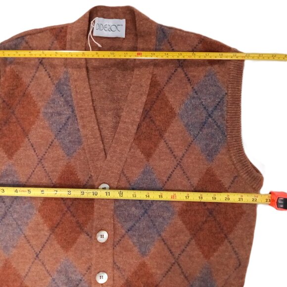 Men's Sleeveless Sweater Vest Brown Gray Argyle Cozy Warm Italy Size XXL - Picture 3 of 6